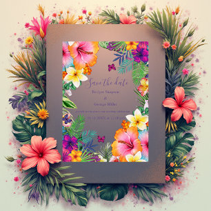 Invitaciones Acrílicas Colorido floral hawaiano tropical salva la fecha