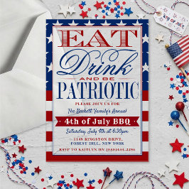 Invitaciones Acrílicas Come, Beba & Sea Patriota Fiesta del 4 de Julio