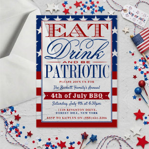 Invitaciones Acrílicas Come, Beba & Sea Patriota Fiesta del 4 de Julio