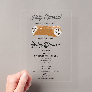 Invitaciones Acrílicas Comida Italiana Santa Cannoli Fiesta de Bebé