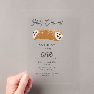 Invitaciones Acrílicas Comida Italiana Santa Cannoli Postres Tema Cumplea