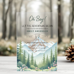 Invitaciones Acrílicas Comienza la aventura Bosque de la selva Baby Showe