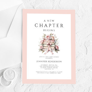 Invitaciones Acrílicas Comienza un Nuevo Capítulo Libros con Lazo Rosa Fi