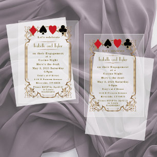 Invitaciones Acrílicas Compromiso nocturno de Luxury Gold Art Deco Casino