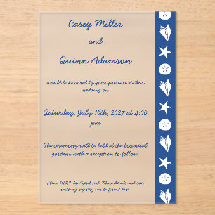 Invitaciones Acrílicas Conchas de Verano en Azul Acrílico para Boda 