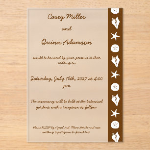 Invitaciones Acrílicas Conchas de Verano en Boda de Acrílico de Chocolate