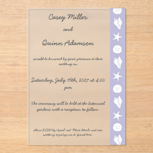 Invitaciones Acrílicas Conchas de Verano en Boda de Acrílico Lavanda