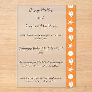 Invitaciones Acrílicas Conchas de Verano en Boda de Acrílico Naranja