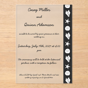 Invitaciones Acrílicas Conchas de Verano en Boda de Acrílico Negro