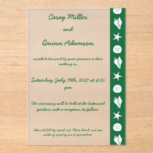 Invitaciones Acrílicas Conchas de Verano en Verde Boda Acrílica 