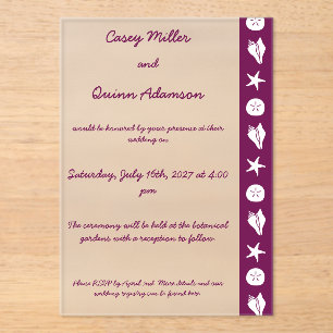 Invitaciones Acrílicas Conchas de Verano en Vino Acrílico Boda 