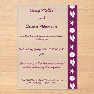 Invitaciones Acrílicas Conchas de Verano en Vino Acrílico Boda