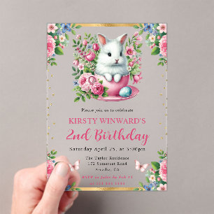 Invitaciones Acrílicas Conejo de Pascua de Acuarela Flores de Primavera C