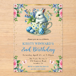 Invitaciones Acrílicas Conejo de Pascua de Acuarela Flores de Primavera C