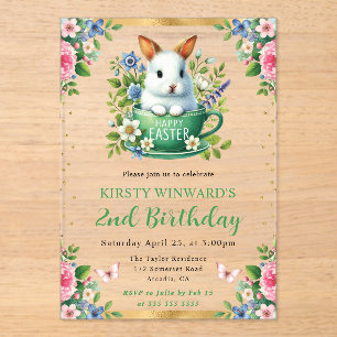Invitaciones Acrílicas Conejo de Pascua de Acuarela Flores de Primavera C