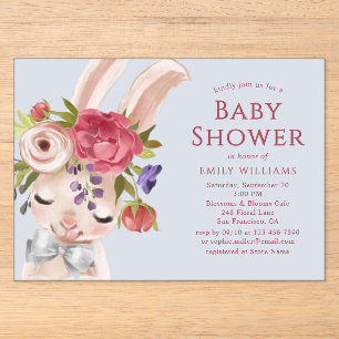 Invitaciones Acrílicas Conejo Floral Bunny de Acuarela Ducha de Bebé Lind