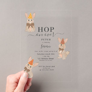 Invitaciones Acrílicas Conejo Floral Coquette Ven a Celebrar Cumpleaños
