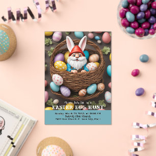 Invitaciones Acrílicas Conejo Gnomo en Cesta de Pascua Búsqueda de Huevos