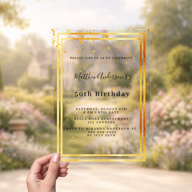 Invitaciones Acrílicas Confeti dorado de cumpleaños claro (Subido por el creador)