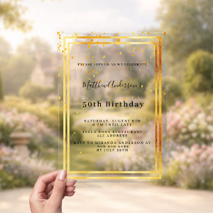 Invitaciones Acrílicas Confeti dorado de cumpleaños transparente