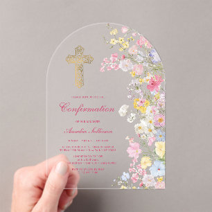 Invitaciones Acrílicas Confirmación Arco de Flores del Prado