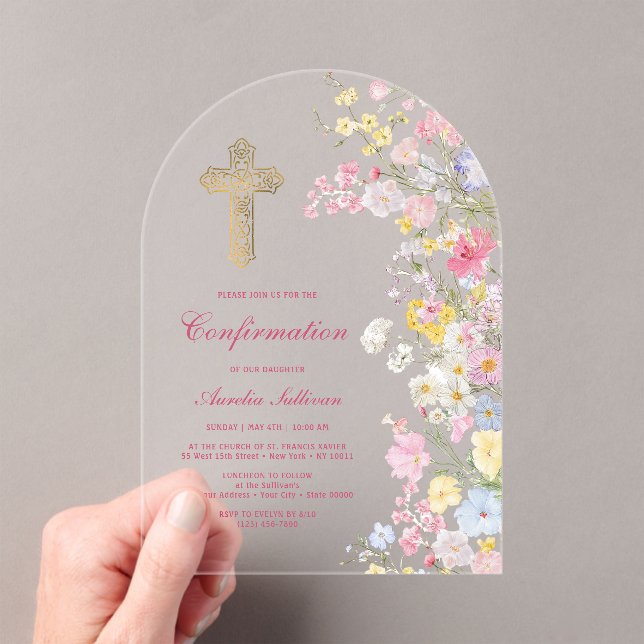 Invitaciones Acrílicas Confirmación Arco de Flores del Prado (Insitu (portátil))