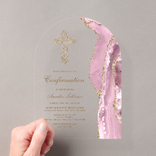 Invitaciones Acrílicas Confirmación de Ágata Rosada