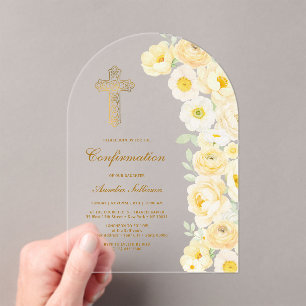 Invitaciones Acrílicas Confirmación de Arco de Flores Amarillas