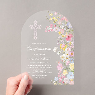 Invitaciones Acrílicas Confirmación de arco de flores de prado elegante
