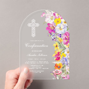 Invitaciones Acrílicas Confirmación de Arco de Flores Silvestres Brillant