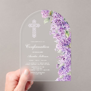 Invitaciones Acrílicas Confirmación de Arco de Lila Elegante