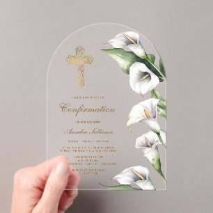 Invitaciones Acrílicas Confirmación de Arco de Lirios Calla