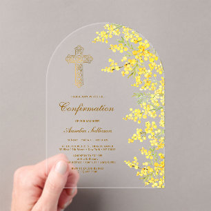 Invitaciones Acrílicas Confirmación de Arco de Mimosa de Acuarela