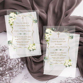 Invitaciones Acrílicas Confirmación de Flores Blancas Charm Airy Greenery
