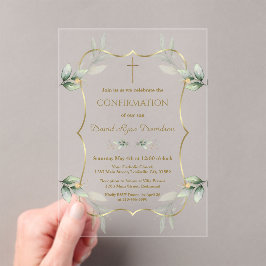 Invitaciones Acrílicas Confirmación de la elegante Cruz de Oro de Greener