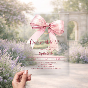 Invitaciones Acrílicas Confirmación de lujo rosa elegante niña clara