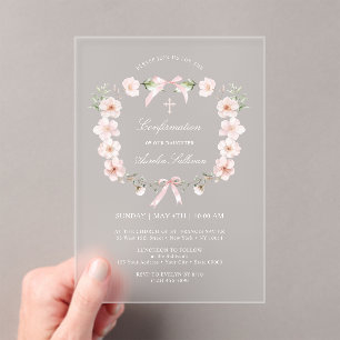 Invitaciones Acrílicas Confirmación de marco floral rosa Rubor