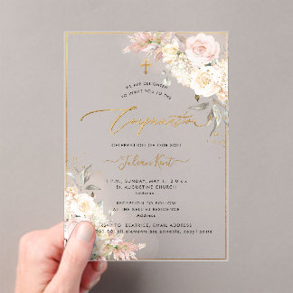 Invitaciones Acrílicas Confirmación de PixDezines H2 Blush Cream Roses