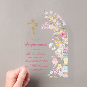 Invitaciones Acrílicas Confirmación del Arco de Flores del Prado