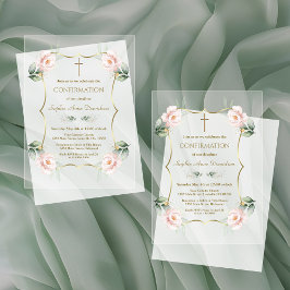 Invitaciones Acrílicas Confirmación floral rosa de encanto aéreo y vegeta