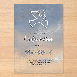 Invitaciones Acrílicas Confirmation gray blue marble