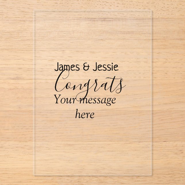 Invitaciones Acrílicas Congrats add name message wedding newly wed couple (Anverso)