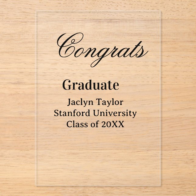 Invitaciones Acrílicas Congrats graduation name university name class of  (Anverso)