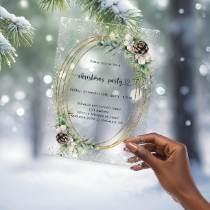 Invitaciones Acrílicas Cono dorado verde brillo helado Fiesta de Navidad