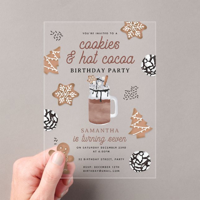Invitaciones Acrílicas Cookies & Hot Cocoa Chocolate Kids Winter Birthday (Insitu (portátil))