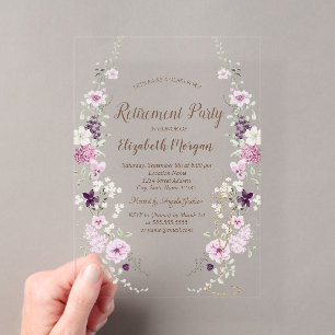 Invitaciones Acrílicas Copa de champán de flores silvestres de lavanda Ju