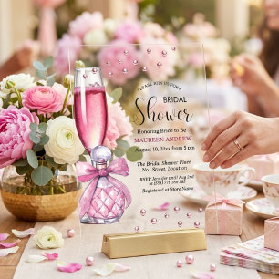 Invitaciones Acrílicas Copa de Prosecco y Botella de Perfume Despedida de