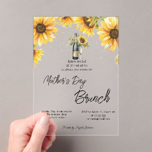 Invitaciones Acrílicas Copa para Botella de Vino de Girasoles Brunch del