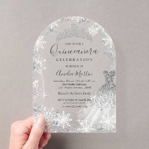 Invitaciones Acrílicas Copo de Nieve de Arquitectura de Invierno Quinceañ