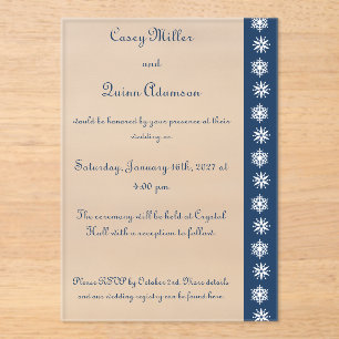 Invitaciones Acrílicas Copo de Nieve de Invierno en Azul Marino Acrílico 